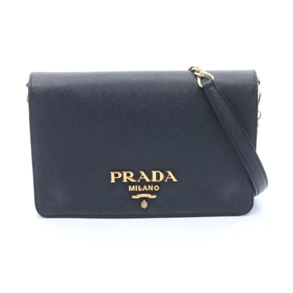 Prada Saffiano leather shoulder bag Milano logo Black